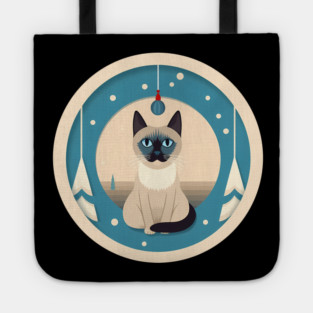 Siamese Cat Xmas Ornament, Love Cats Tote