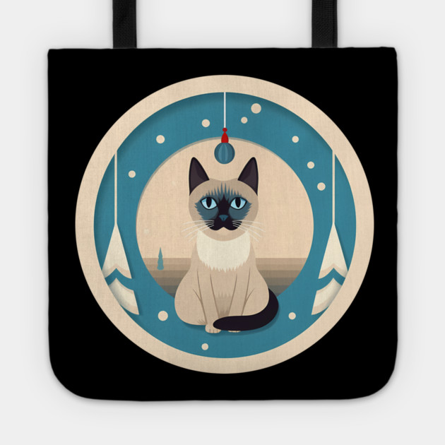 Siamese Cat Xmas Ornament, Love Cats Tote by logiamerch