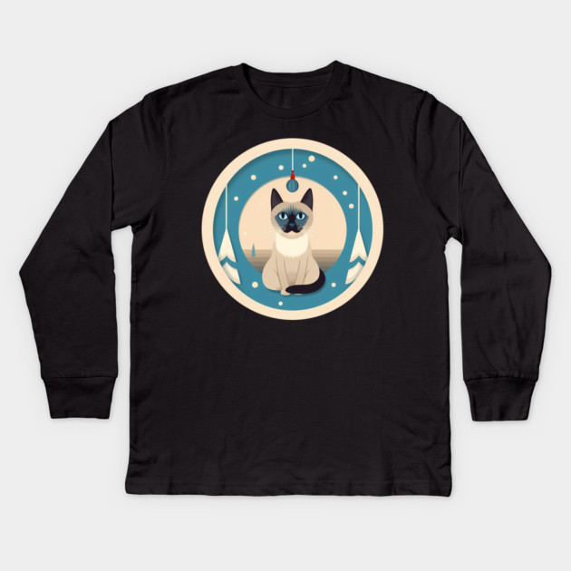 Siamese Cat Xmas Ornament, Love Cats Kids Long Sleeve T-Shirt by logiamerch