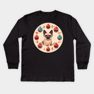 Siamese Cat Xmas Ornament, Love Cats Kids Long Sleeve T-Shirt