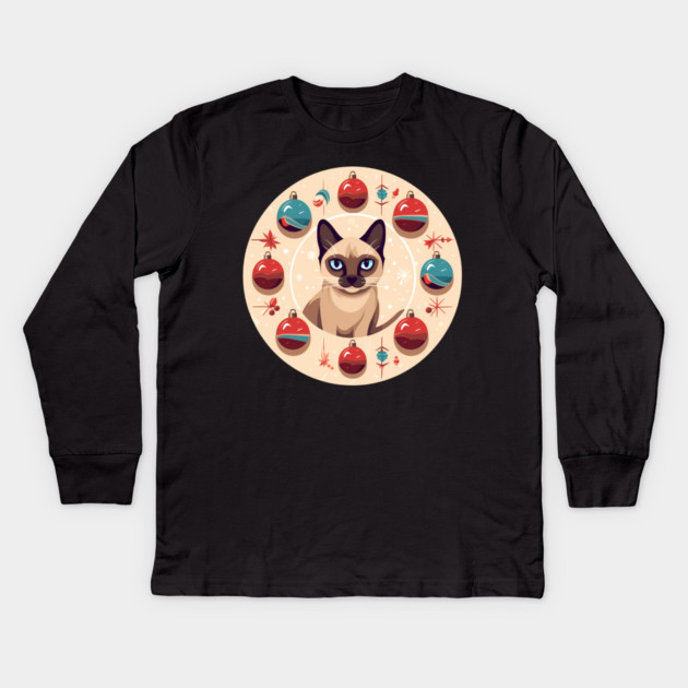 Siamese Cat Xmas Ornament, Love Cats Kids Long Sleeve T-Shirt by logiamerch
