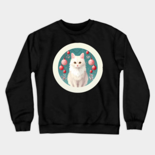 Turkish Angora Cat Xmas Ornament, Love Cats by Crewneck Sweatshirt