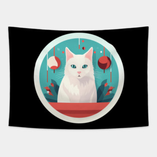 Turkish Angora Cat Xmas Ornament, Love Cats Tapestry