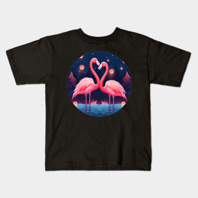 Flamingo Flock Sunset, Love Flamingos Kids T-Shirt by logiamerch