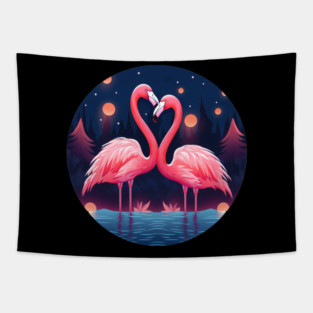 Flamingo Flock Sunset, Love Flamingos Tapestry