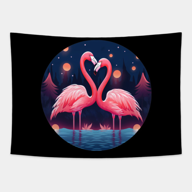 Flamingo Flock Sunset, Love Flamingos Tapestry by logiamerch