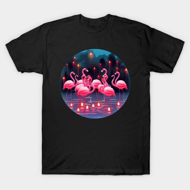 Flamingo Flock Sunset, Love Flamingos T-Shirt by logiamerch