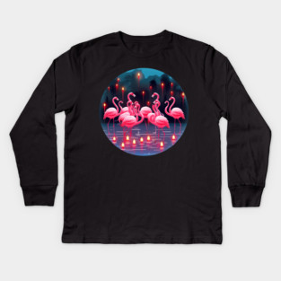 Flamingo Flock Sunset, Love Flamingos Kids Long Sleeve T-Shirt