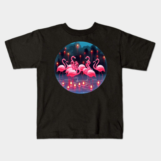 Flamingo Flock Sunset, Love Flamingos Kids T-Shirt by logiamerch