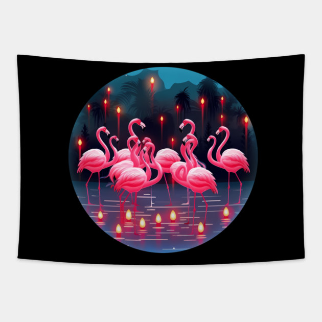 Flamingo Flock Sunset, Love Flamingos Tapestry by logiamerch