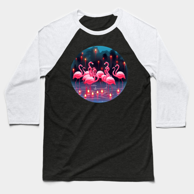 Flamingo Flock Sunset, Love Flamingos Baseball T-Shirt by logiamerch