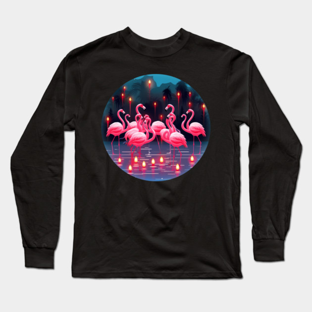 Flamingo Flock Sunset, Love Flamingos Long Sleeve T-Shirt by logiamerch