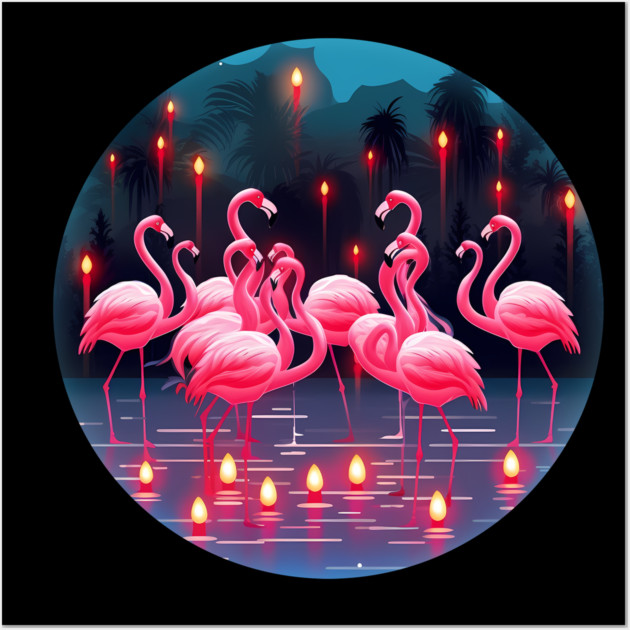 Flamingo Flock Sunset, Love Flamingos Wall Art by logiamerch