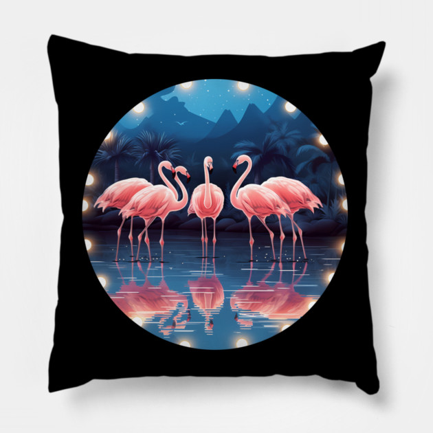 Flamingo Flock Sunset, Love Flamingos Pillow by logiamerch
