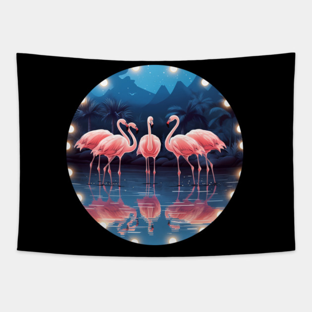Flamingo Flock Sunset, Love Flamingos Tapestry by logiamerch