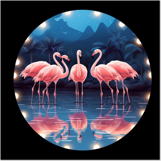 Flamingo Flock Sunset, Love Flamingos Wall Art by logiamerch