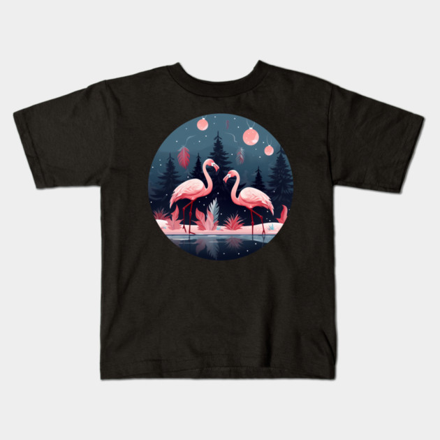 Flamingo Flock Sunset, Love Flamingos Kids T-Shirt by logiamerch