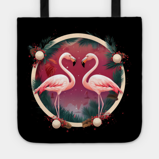 Flamingo Flock Sunset, Xmas,  Love Flamingos Tote by logiamerch