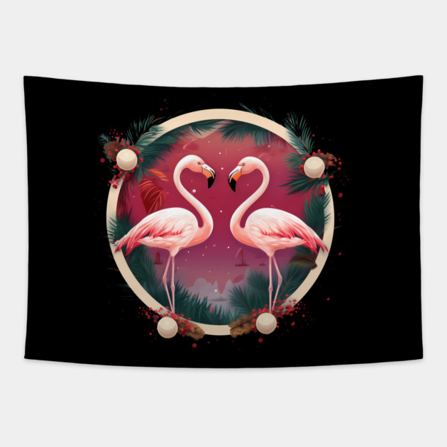 Flamingo Flock Sunset, Xmas,  Love Flamingos Tapestry by logiamerch