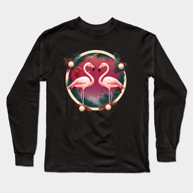 Flamingo Flock Sunset, Xmas,  Love Flamingos Long Sleeve T-Shirt by logiamerch
