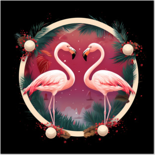 Flamingo Flock Sunset, Xmas,  Love Flamingos Posters and Art