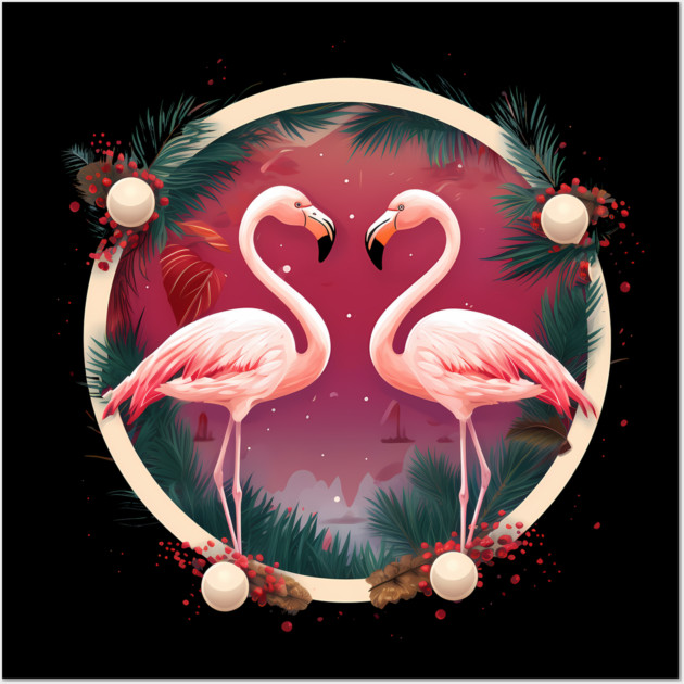 Flamingo Flock Sunset, Xmas,  Love Flamingos Wall Art by logiamerch