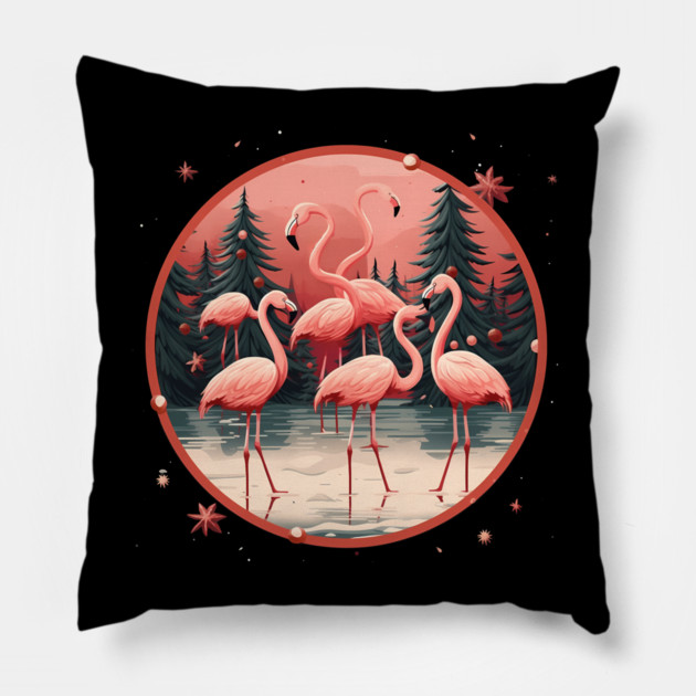 Flamingo Flock Sunset, Xmas,  Love Flamingos Pillow by logiamerch
