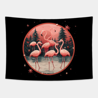 Flamingo Flock Sunset, Xmas,  Love Flamingos Tapestry