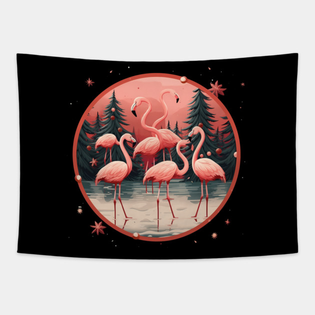 Flamingo Flock Sunset, Xmas,  Love Flamingos Tapestry by logiamerch