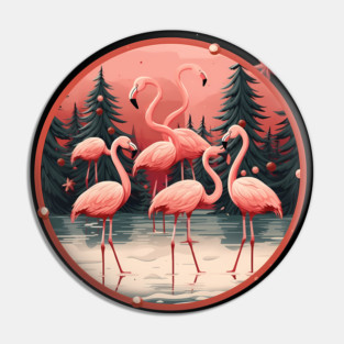 Flamingo Flock Sunset, Xmas,  Love Flamingos Pin