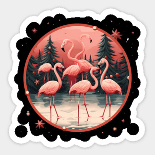 Flamingo Flock Sunset, Xmas,  Love Flamingos Sticker