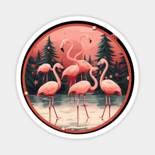 Flamingo Flock Sunset, Xmas,  Love Flamingos Magnet