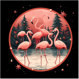 Flamingo Flock Sunset, Xmas,  Love Flamingos Posters and Art