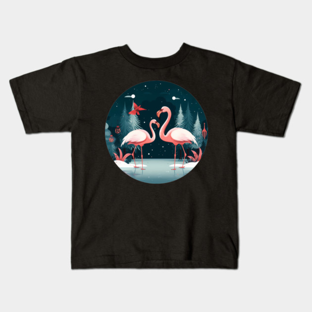 Flamingo Flock Sunset, Xmas,  Love Flamingos Kids T-Shirt by logiamerch