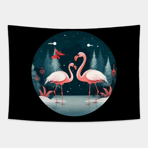 Flamingo Flock Sunset, Xmas,  Love Flamingos Tapestry by logiamerch
