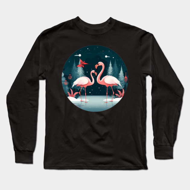 Flamingo Flock Sunset, Xmas,  Love Flamingos Long Sleeve T-Shirt by logiamerch