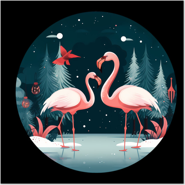 Flamingo Flock Sunset, Xmas,  Love Flamingos Wall Art by logiamerch