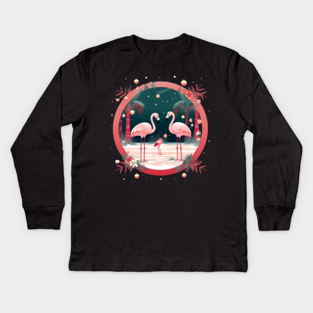 Flamingo Flock Sunset, Xmas,  Love Flamingos Kids Long Sleeve T-Shirt by logiamerch