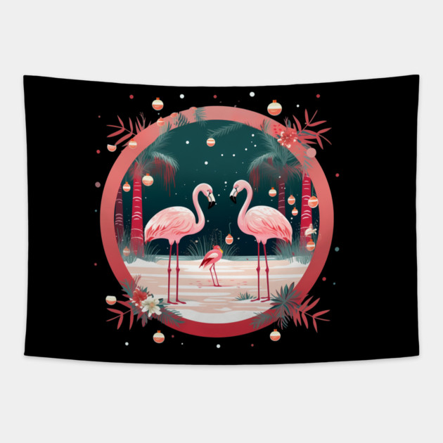 Flamingo Flock Sunset, Xmas,  Love Flamingos Tapestry by logiamerch
