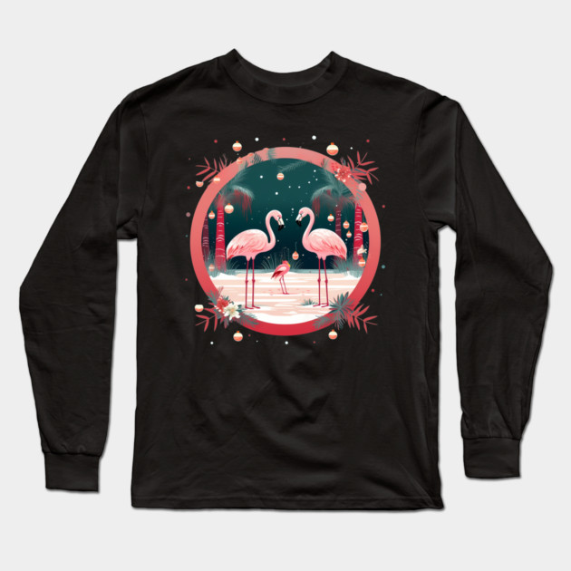 Flamingo Flock Sunset, Xmas,  Love Flamingos Long Sleeve T-Shirt by logiamerch