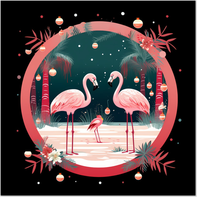 Flamingo Flock Sunset, Xmas,  Love Flamingos Wall Art by logiamerch