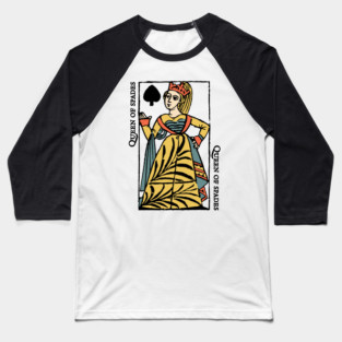 Character of Playing Card Queen of Spades Baseball T-Shirt