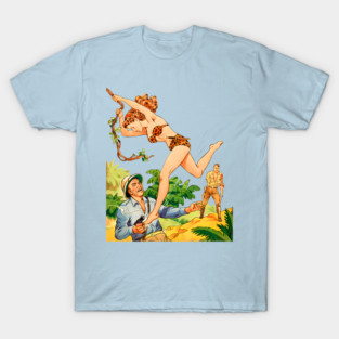 REVISTANGO #214 - The Savage Beauty Who Fell from the Vines, Jungle Fury Unleashed against Greed and Fear in a Scene of Heat Sweat and Heroism Framed by Golden Light and Emerald Shadows of Retro Pulp Illustration Vintage T-Shirt