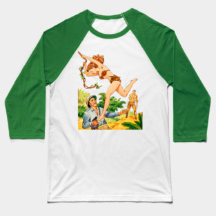 REVISTANGO #214 - The Savage Beauty Who Fell from the Vines, Jungle Fury Unleashed against Greed and Fear in a Scene of Heat Sweat and Heroism Framed by Golden Light and Emerald Shadows of Retro Pulp Illustration Vintage Baseball T-Shirt