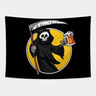 Grim Reaper Death Halloween Beer Party Tapestry