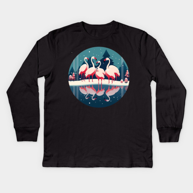 Flamingo Flock Sunset, Love Flamingos Kids Long Sleeve T-Shirt by logiamerch