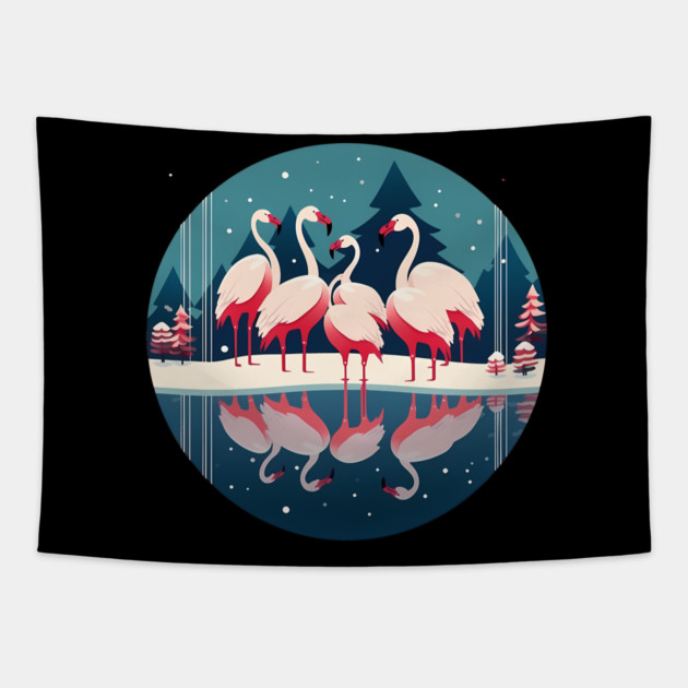 Flamingo Flock Sunset, Love Flamingos Tapestry by logiamerch