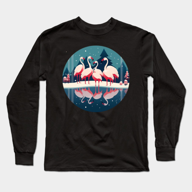 Flamingo Flock Sunset, Love Flamingos Long Sleeve T-Shirt by logiamerch