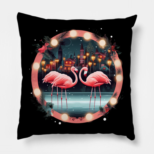 Flamingo Flock Sunset, Love Flamingos Pillow by logiamerch