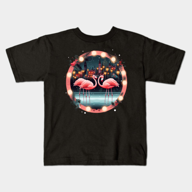 Flamingo Flock Sunset, Love Flamingos Kids T-Shirt by logiamerch